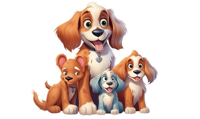 Adorable Cartoon Dog Family on Transparent Background. AI