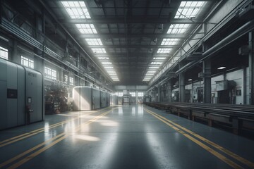 Fototapeta na wymiar Simplistic factory interior, digitally created. Generative AI