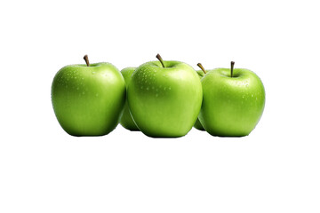 Green apples with leaves isolated PNG background. Healthy food concept.