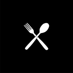 Fork and Spoon Restaurant Icon isolated on black