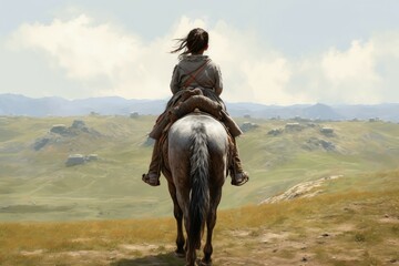 Mongolian ancient child ride horse. Generate Ai