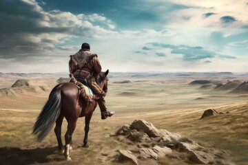 Fototapeta na wymiar Mongolian ancient man knight. Generate Ai
