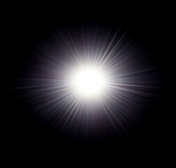 Sun rays light isolated on black background for overlay design