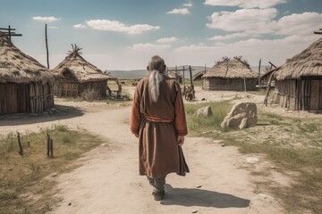 Fototapeta premium Mongolian ancient old man. Generate Ai