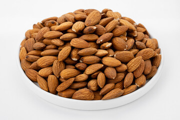 Almond nuts close up. Nut almond close up. Product rich in minerals and vitamins. Almond kernels. Texture of Almond kernels