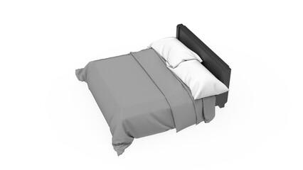 single bed top view without shadow 3d render