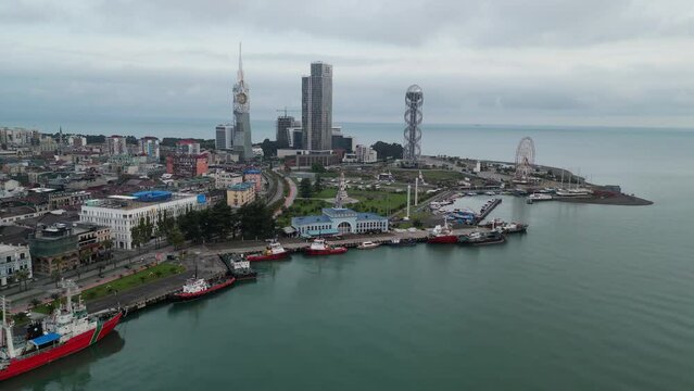 Batumi, Georgia - 05.21.2023 : The Black Sea coast, with various urban architectural structures. 