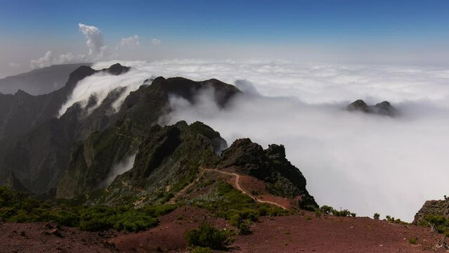 Volcanic mountain in Madeira, Beautiful time lapse with clouds