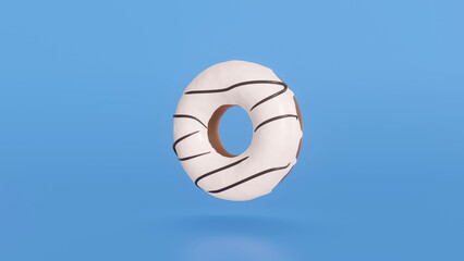 Concept different colors Donuts of changing at blue background. rotating donuts. Glazed sweet desserts. Bakery and food concept. Various colorful donuts. Chocolate, pink, blue donuts 3d rendering