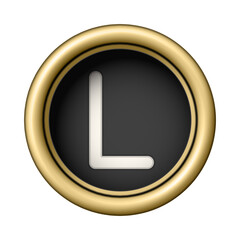 Letter L. Vintage golden typewriter button. Graphic design element for scrapbooking, sticker, web site, symbol, icon. Png clipart isolated cut out on transparent background