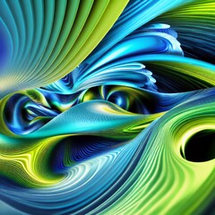 A swirling, abstract design reminiscent of the movement of water, with cool blues and greens