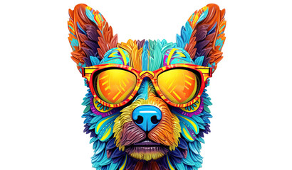 Cartoon colorful dog in sunglasses on isolated background, generative ai