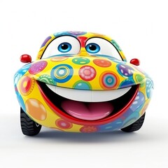 Funny Smiley Face Car Cartoon Mascot on White Background Generative AI 