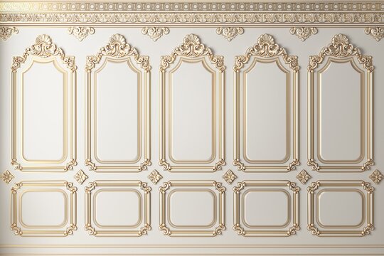 Classic Wall Of White And Gold Wood Panels