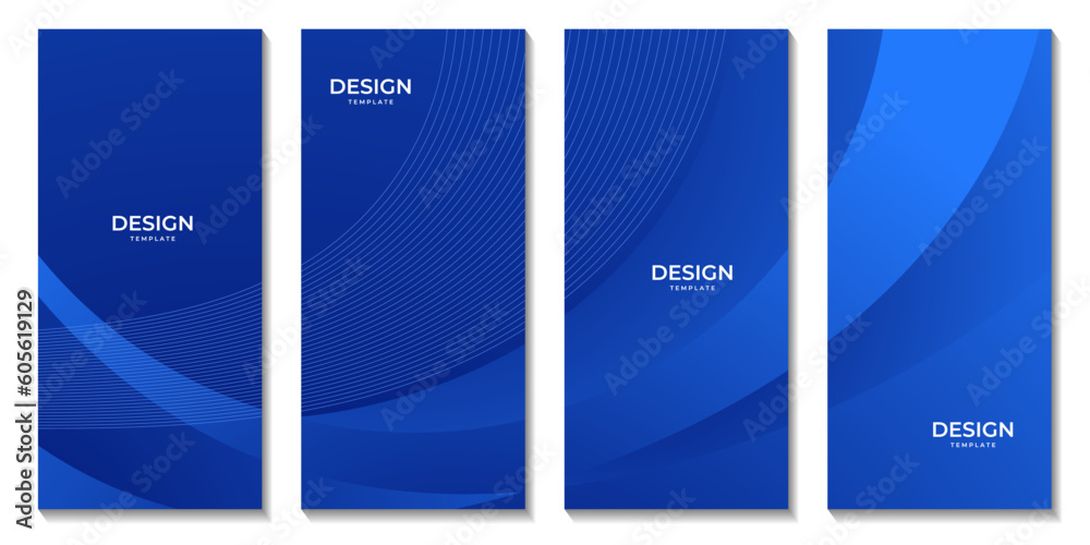 Wall mural set of brochures with abstract blue wave gradient background with lines