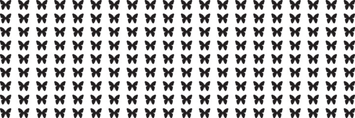 Fototapeta na wymiar Abstract modern seamless pattern of monarch butterfly contours on white background for decoration design. Closeup design element black butterfly. Side view vector icon
