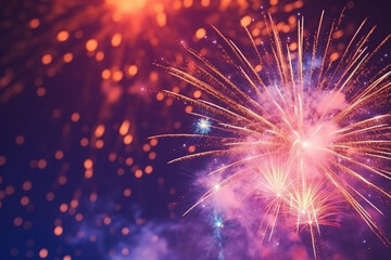 Fireworks bursting in the night sky, Independence Day, bokeh Generative AI