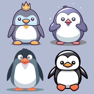 Cute penguin cartoon vector illustration, logo