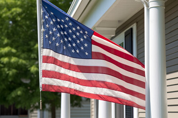 American flag hanging proudly on a front porch, American Flag, Independence Day Generative AI
