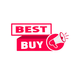 Best buy ribbon icon megaphone. Flat Vector banner design on white background.