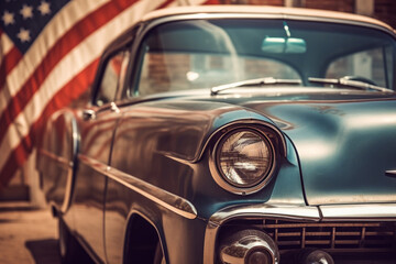 American flag draped over a vintage car, American Flag, Independence Day Generative AI