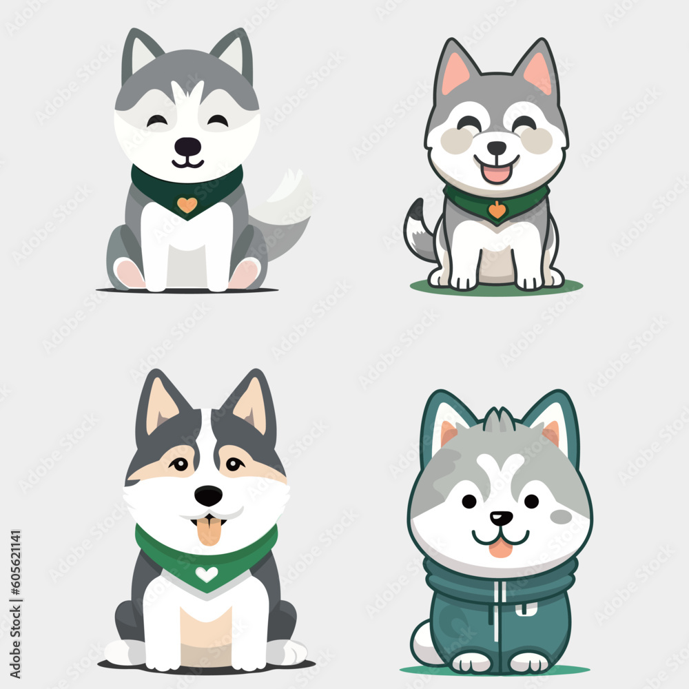 Wall mural Cute husky cartoon portfolio illustration