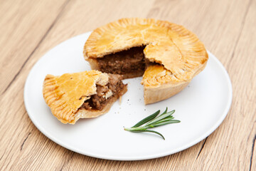 Homemade beef pot pie with rosemary