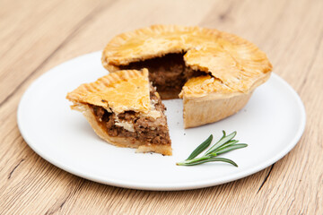 Homemade beef pot pie with rosemary