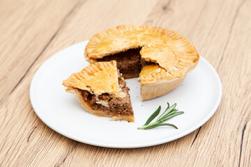 Homemade beef pot pie with rosemary
