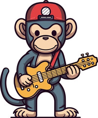 Cartoon illustration of a monkey playing a guitar