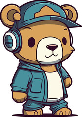 Cute hip hop bear cartoon vector illustration