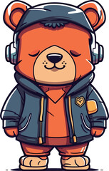 Cute hip hop bear cartoon vector illustration