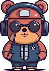 Cute hip hop bear cartoon vector illustration
