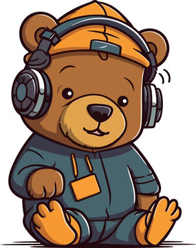 Cute hip hop bear cartoon vector illustration