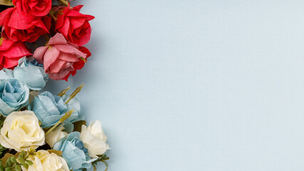 水色のボタニカルフレーム｜薔薇