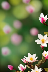 Fototapeta premium Magnolia: Bokeh backdrop flat Kodachrome text space.