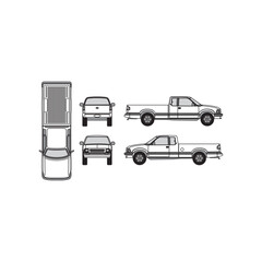 pickup truck outline, year 1996, isolated white background, front, back, top and side view, part 4 © agnguswiarni