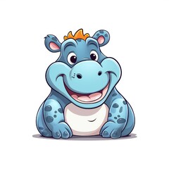 Naklejka premium Cartoon hippo hippopotamus mascot with smiley face Generative AI 