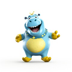 Fototapeta na wymiar Cartoon hippo hippopotamus mascot with smiley face Generative AI 