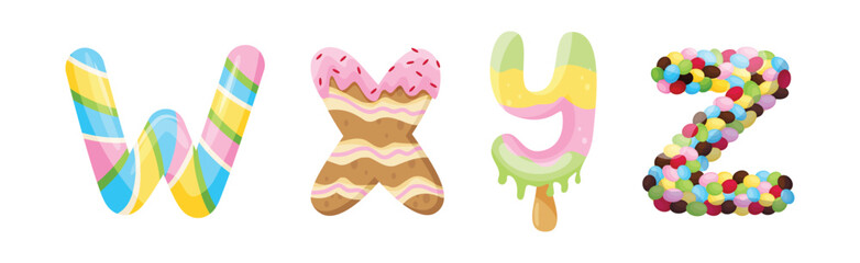 Delicious Candy and Sweet Pastry Alphabet Vector Set