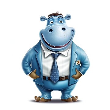 Businessman cartoon hippo hippopotamus mascot Generative AI 