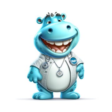 Medic cartoon hippo doctor hippopotamus mascot Generative AI 