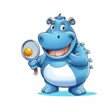 Cartoon hippo hippopotamus mascot playing tennis Generative AI 