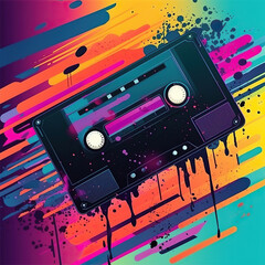 Ai generated illustration Cassette music tape fusion of contemporary art and old fashioned style