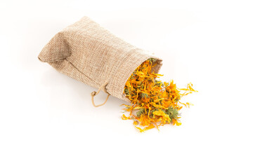 Calendula flowewr tea isolated on white