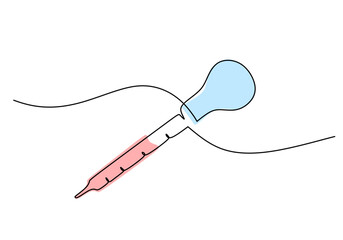 Pipette - Laboratory equipment and tools object, one line drawing continuous design, vector illustration for science and education.