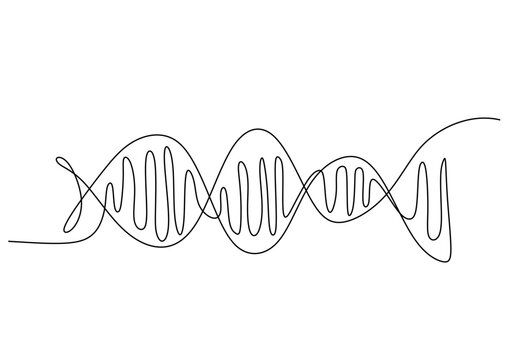 One continuous single line drawing of dna isolated on white background.
