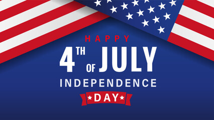Happy 4th of July Independence Day banner with flag and ribbon. American holiday design - Happy Fourth of July text with USA flags. Vector illustration