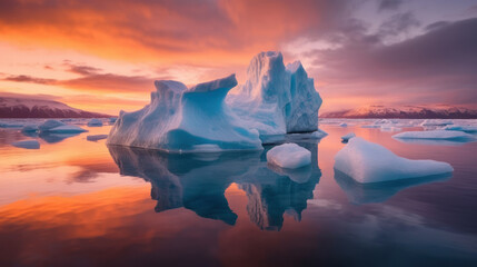 Fototapeta na wymiar Stunning Iceberg at Sunset Symbolizing Sadness of Polar Melting Generative AI