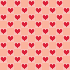 Hand drawn hearts chessboard background. Seamless pattern for Valentine's Day. Vector illustration.